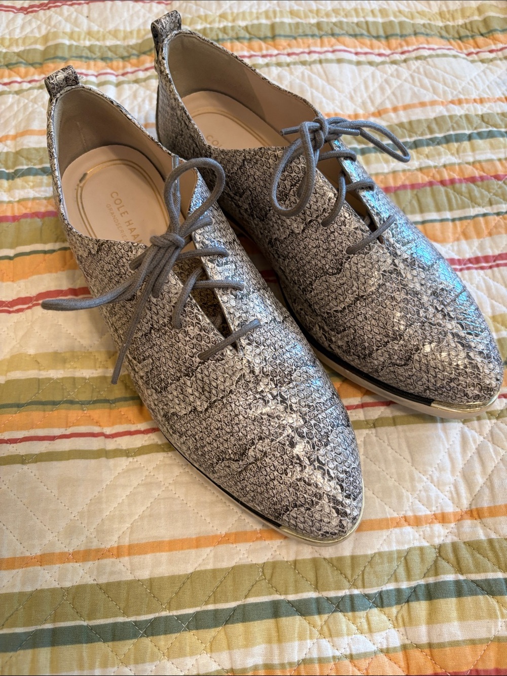 Cole Haan Women's grand ambition Gray Snake-Print Lace-Up Oxfords 8